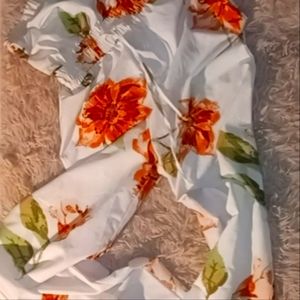 White Flower Print One Piece Jumpsuit